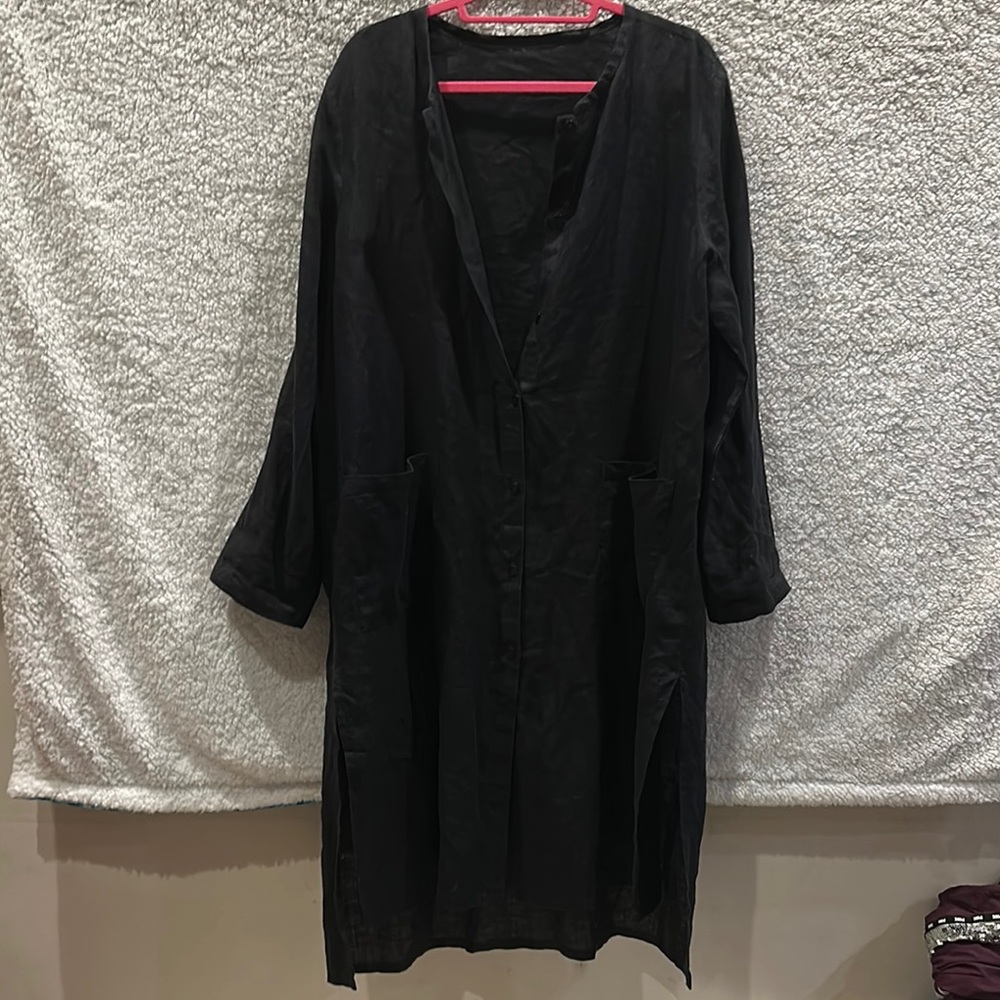 [EILEEN FISHER] Black Linen Duster